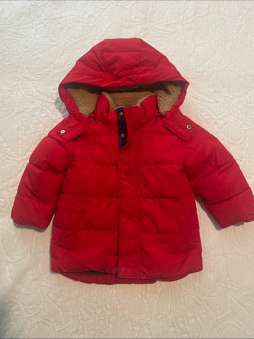 GAP Red Hooded Puffer Jacket with Sherpa Lining